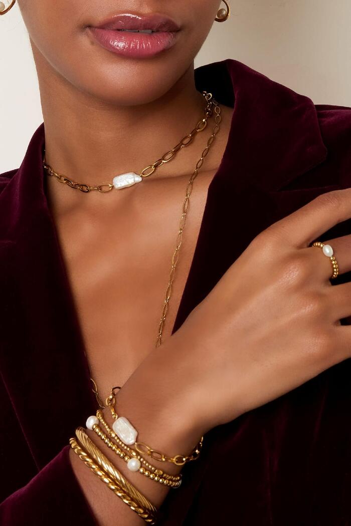 Collar de cadena pequeña con una perla Oro Acero inoxidable Imagen4